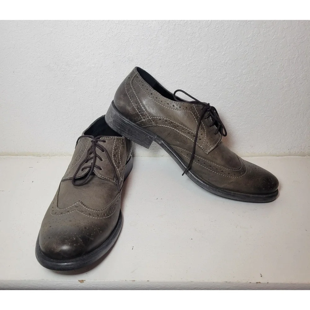 Men's Dark Olive Hush Puppies Leather Size 10 Oxford Style Shoes Business - Read